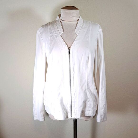 Zenergy by Chico’s Jacket Size Large Mandie Mixed Fabric Collarless Zipper Front - Picture 1 of 13